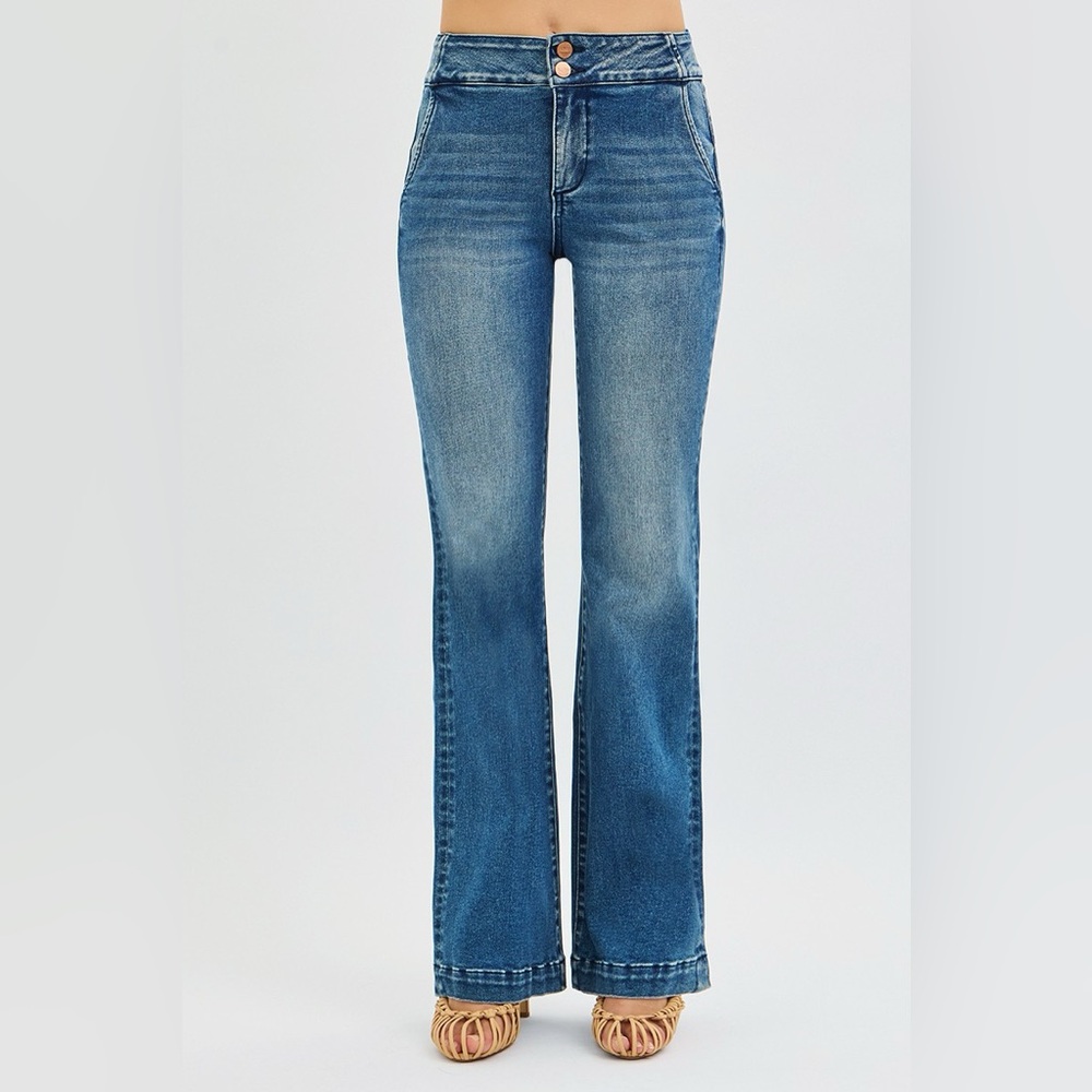 RISEN Tummy Control High Rise Bootcut Jeans with Double Button Waistband - Picture 3 of 7